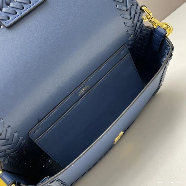 Cheap HOT Bag In Fendi Blue Leather Medium Stitching Baguette 0723